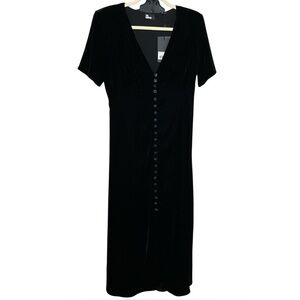 The Kooples Black Velvet Midi Dress with Black Crystal Buttons
